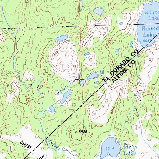 Topographic Map of Four Lakes, CA