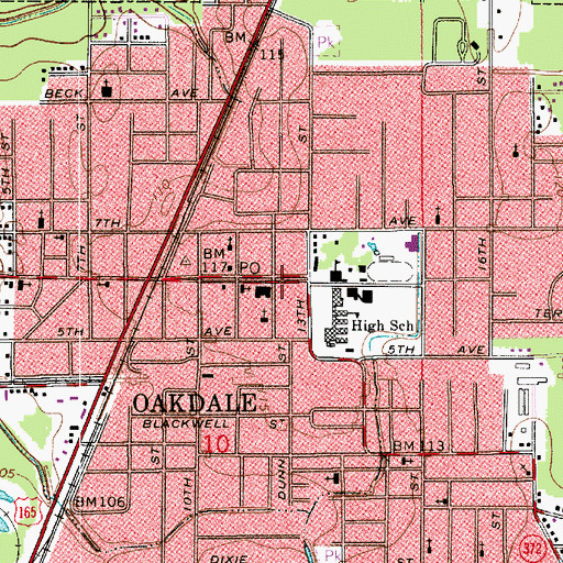 Topographic Map of Allen Parish Library Oakdale Branch, LA
