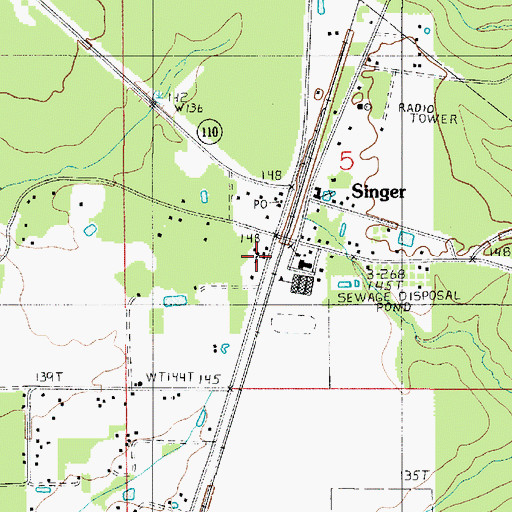 Topographic Map of Beauregard Parish Library Singer South Central Branch, LA