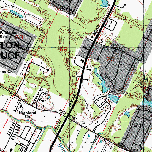 Topographic Map of East Baton Rouge Parish Library Bluebonnet Regional Branch, LA