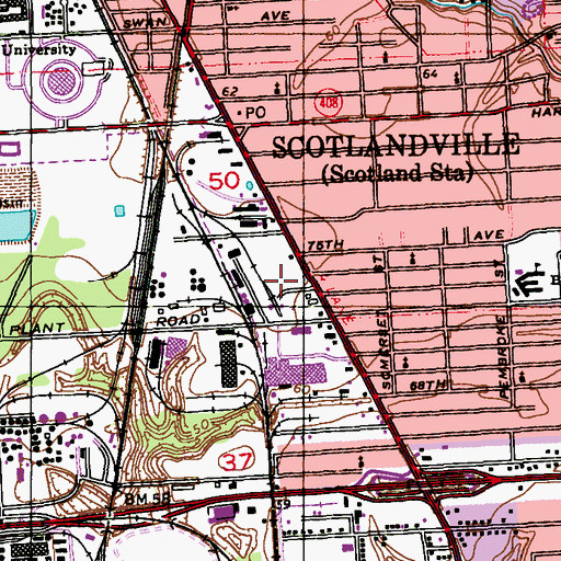 Topographic Map of East Baton Rouge Parish Library Scotlandville Branch, LA