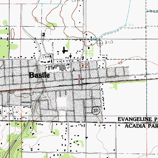 Topographic Map of Evangeline Parish Library Basile Branch Library, LA