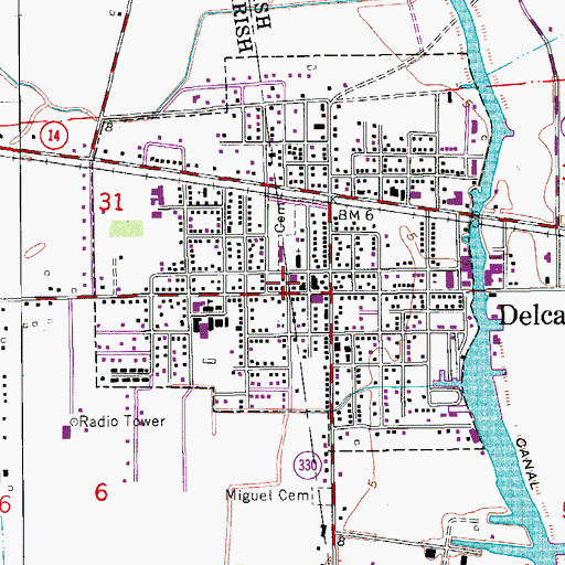 Topographic Map of Iberia Parish Library Delcambre Branch, LA
