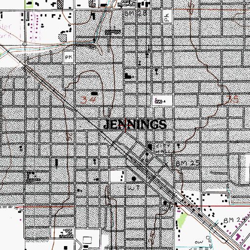 Topographic Map of Jefferson Davis Parish Library, LA
