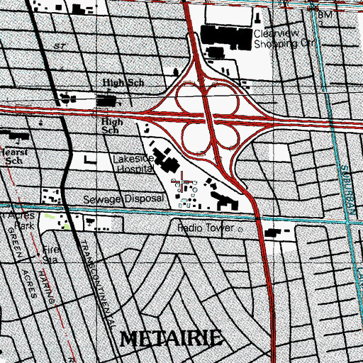Topographic Map of Jefferson Parish Library, LA