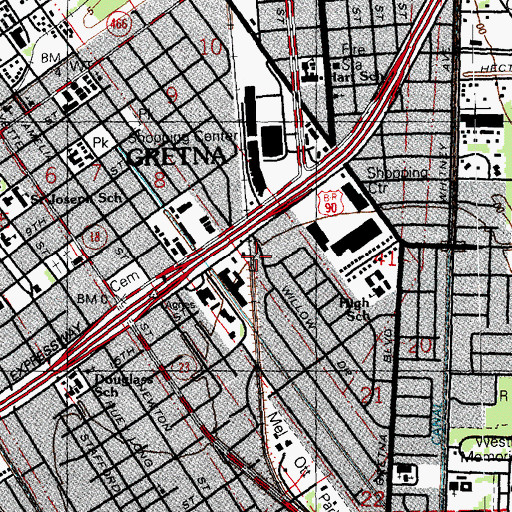 Topographic Map of Jefferson Parish Library Gretna Branch, LA