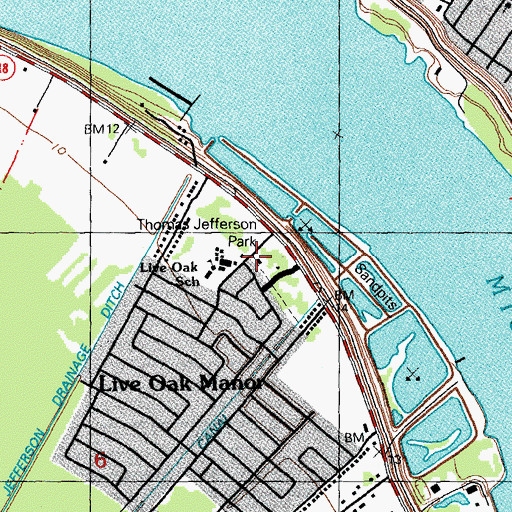 Topographic Map of Jefferson Parish Library Live Oak Branch, LA