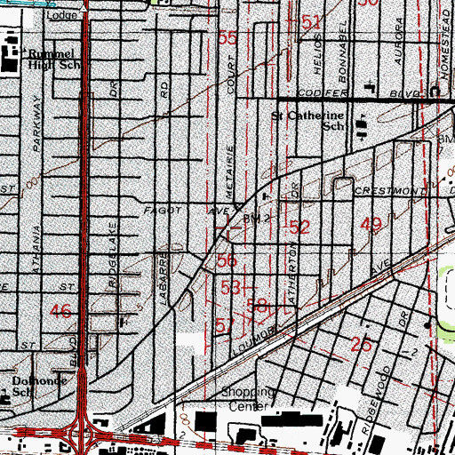 Topographic Map of Jefferson Parish Library Old Metairie Branch, LA