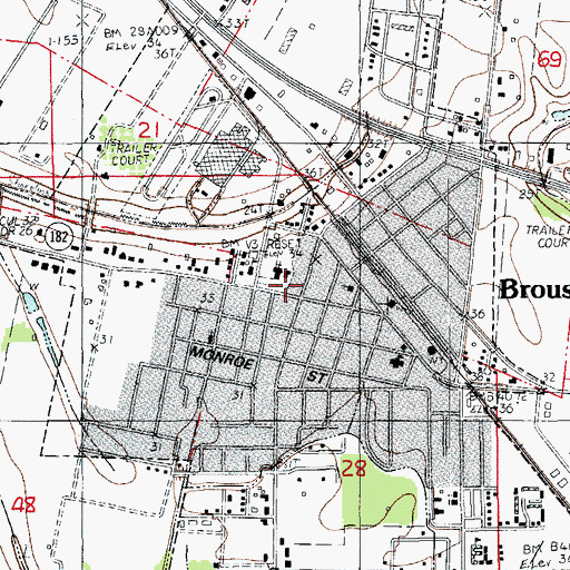 Topographic Map of Lafayette Parish Library Broussard Branch, LA