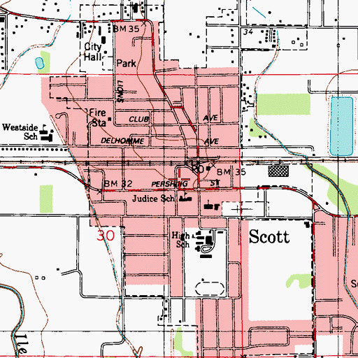 Topographic Map of Lafayette Parish Library Scott Branch, LA