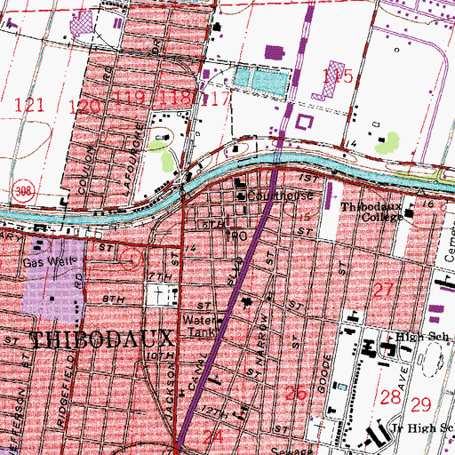 Topographic Map of Lafourche Parish Library Headquarters, LA