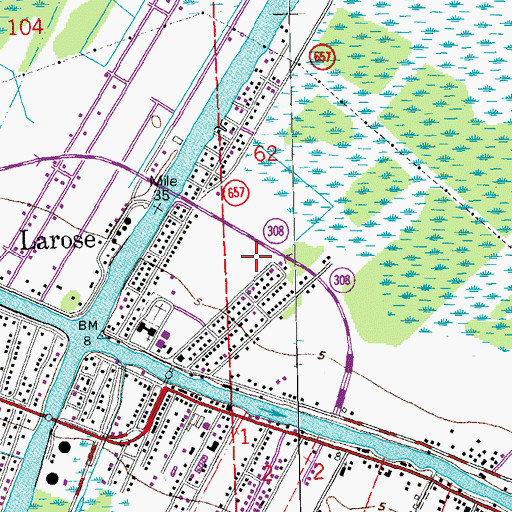 Topographic Map of Lafourche Parish Library Larose Branch, LA
