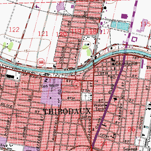 Topographic Map of Lafourche Parish Library Martha Sowell Utley Memorial Branch, LA