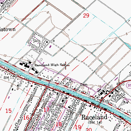Topographic Map of Lafourche Parish Library Raceland Branch, LA