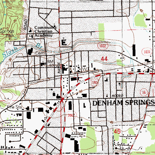 Topographic Map of Livingston Parish Library Denham Springs Walker Branch, LA