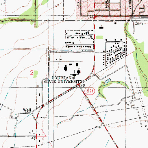 Topographic Map of Louisiana State University Eunice Campus Ledoux Library, LA