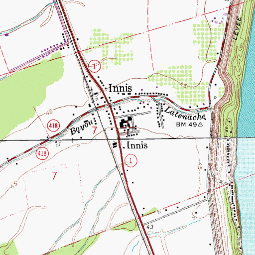 Topographic Map of Pointe Coupee Parish Library Innis Branch, LA