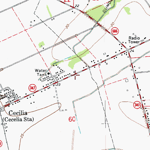 Topographic Map of Saint Martin Parish Library Cecilia Branch, LA
