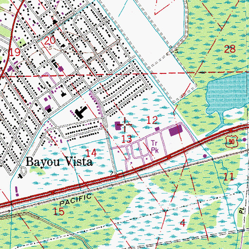 Topographic Map of Saint Mary Parish Library Bayou Vista Branch, LA