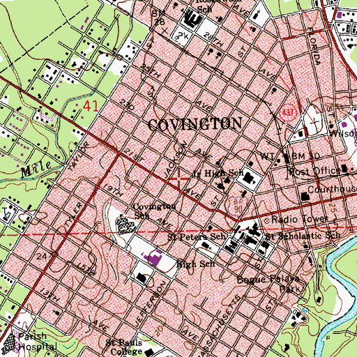 Topographic Map of Saint Tammany Parish Library, LA