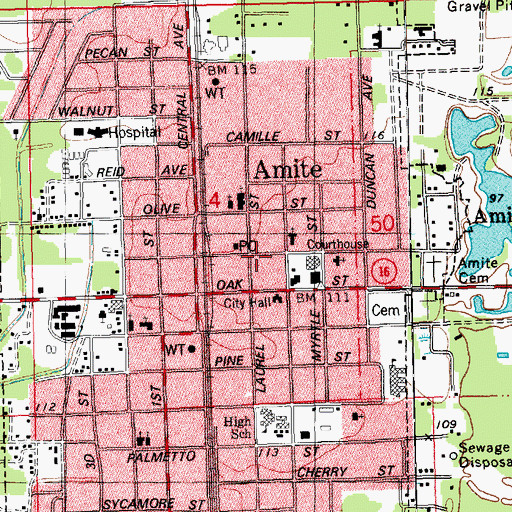 Topographic Map of Tangipahoa Parish Library Genealogy Branch, LA