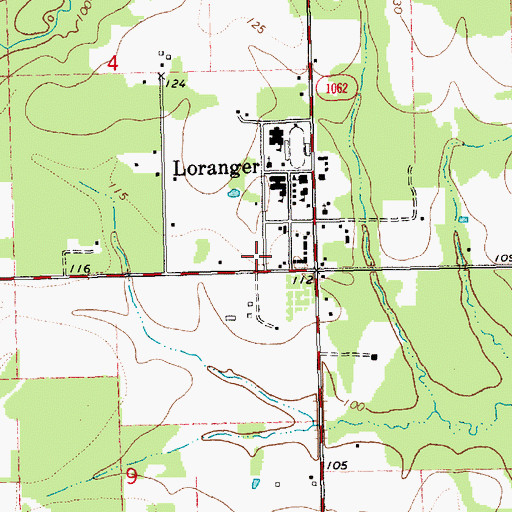 Topographic Map of Tangipahoa Parish Library Loranger Branch, LA