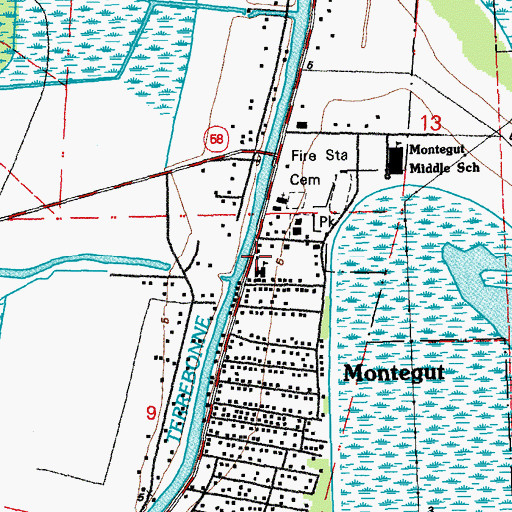 Topographic Map of Terrebonne Parish Library Montegut Branch, LA