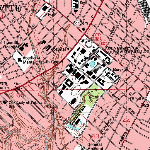 Topographic Map of University of Louisiana Lafayette Edith Garland Dupre Library, LA