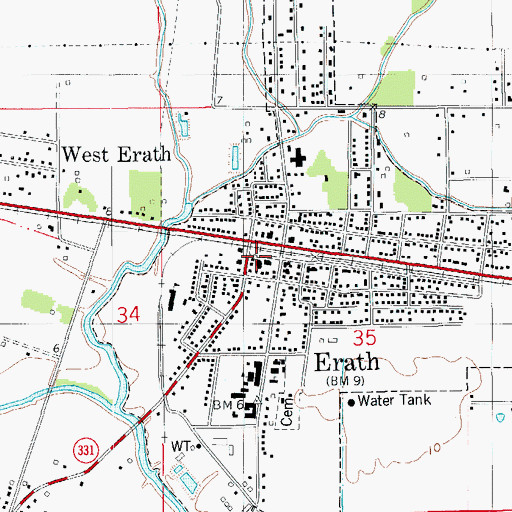 Topographic Map of Vermilion Parish Library Erath Branch, LA