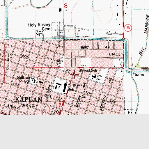 Topographic Map of Vermilion Parish Library Kaplan Branch, LA