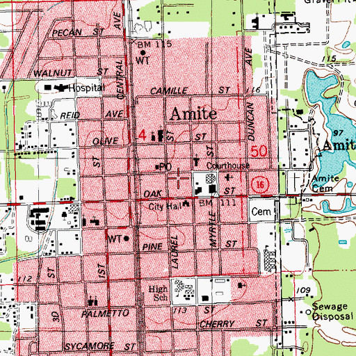 Topographic Map of Tangipahoa Parish Library Main Office, LA