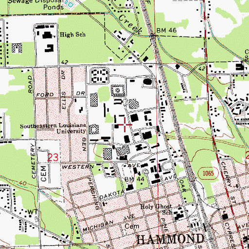 Topographic Map of Southeastern Louisiana University Sims Memorial Library, LA