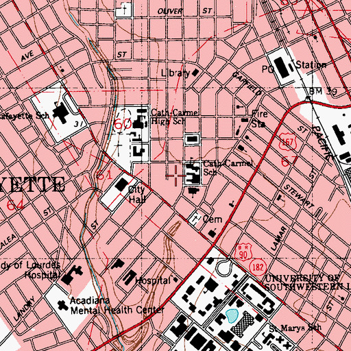 Topographic Map of Alexandre Mouton House and Lafayette Museum, LA