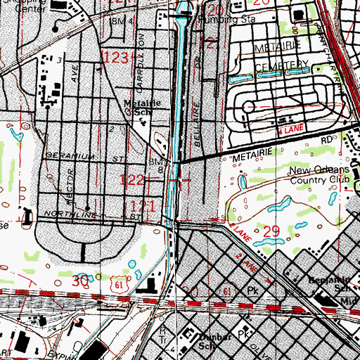 Topographic Map of Longue Vue House and Gardens, LA