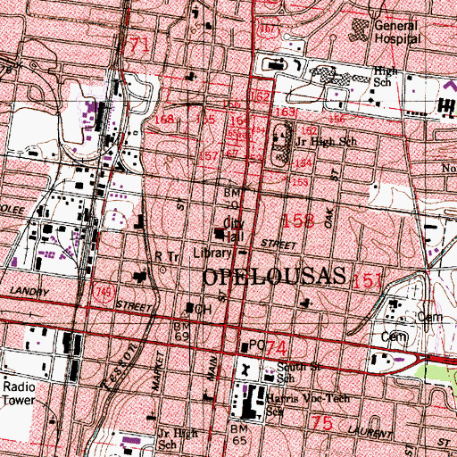 Topographic Map of Opelousas Museum and Interpretive Center, LA