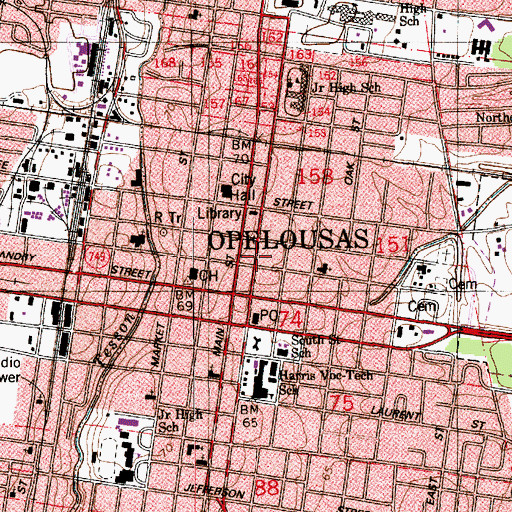Topographic Map of Opelousas Museum of Art, LA