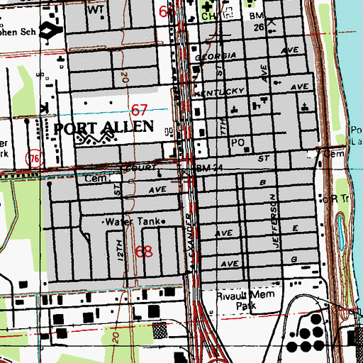 Topographic Map of Port Allen Railroad Depot Museum, LA