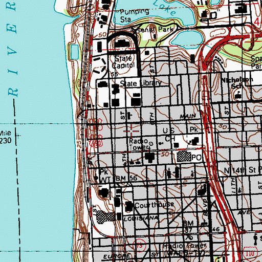 Topographic Map of Robert A Bogan Firefighters Museum, LA