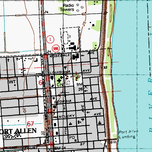 Topographic Map of West Baton Rouge Museum, LA