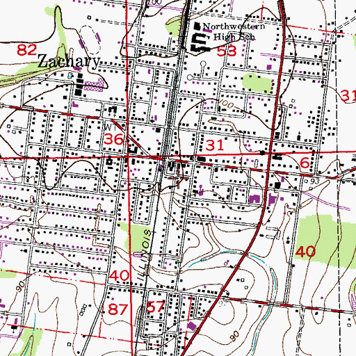 Topographic Map of Zachary Historic Village, LA