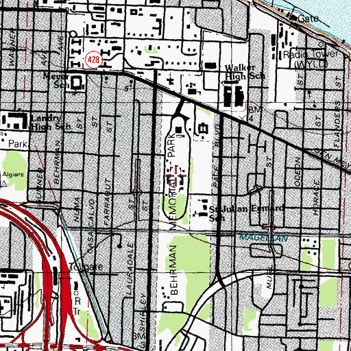 Topographic Map of Behrman Stadium, LA