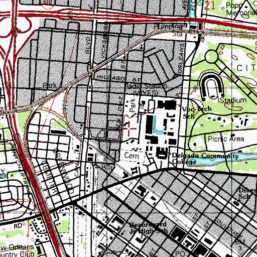 Topographic Map of Kirsch Rooney Stadium, LA