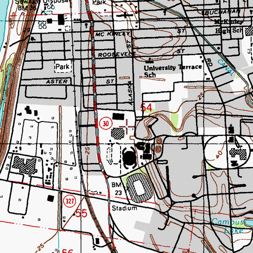 Topographic Map of Louisiana State University Dub Robinson Stadium, LA