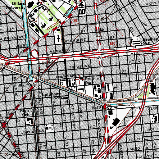 Topographic Map of Perry Roehm Stadium, LA