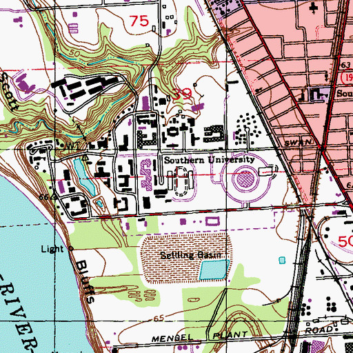 Topographic Map of Southern University Munford Stadium, LA