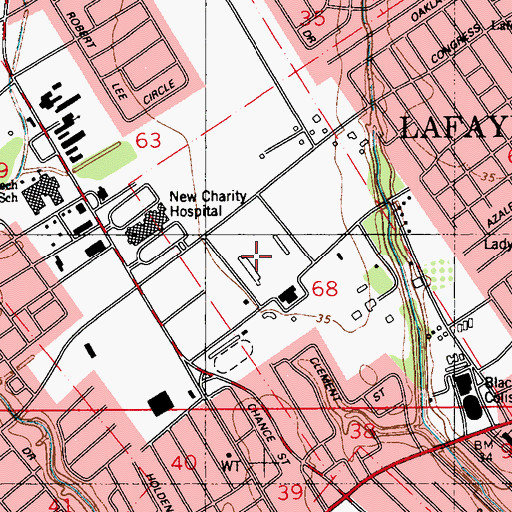 Topographic Map of University of Louisiana Lafayette Cajun Field Football Stadium, LA