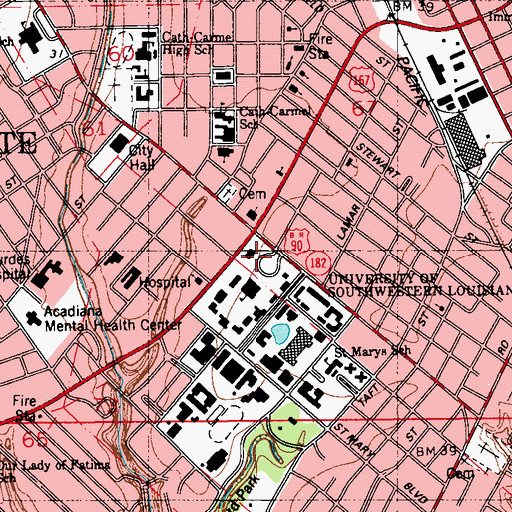 Topographic Map of University of Louisiana Lafayette Information Center, LA