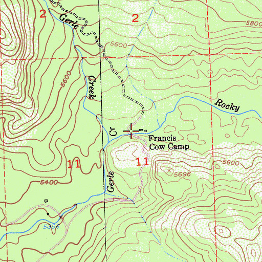Topographic Map of Francis Cow Camp, CA