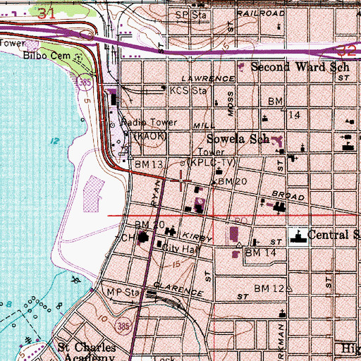 Topographic Map of Lake Charles City Courthouse, LA
