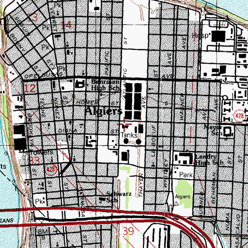 Topographic Map of Arthur Monday Jr Multi - Service Center, LA